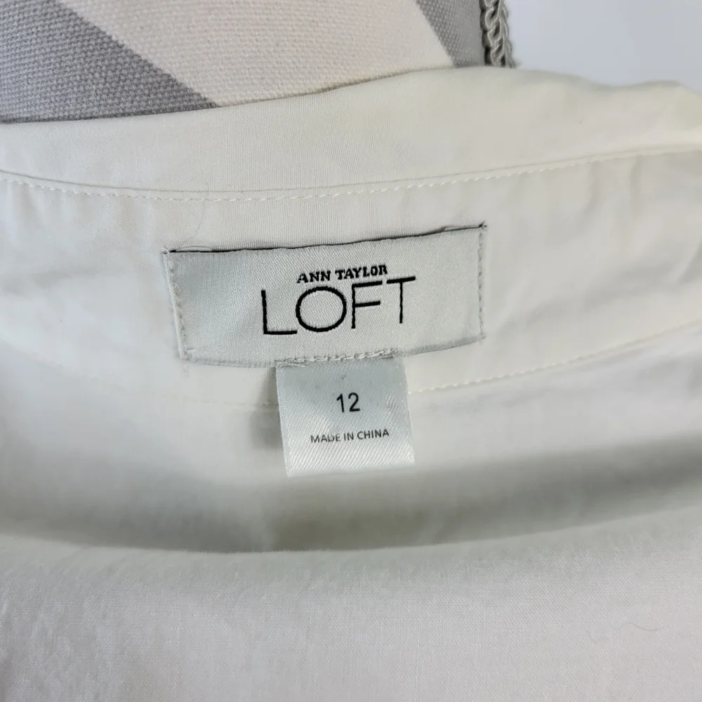 Ann Taylor Loft White Sleeveless Shirt Dress Cotton Size 12 - Picture 11 of 15